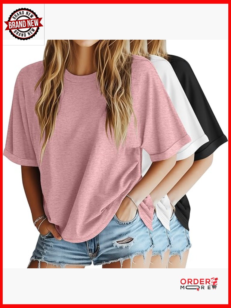 3-Pack Women's Oversized T-Shirt Half Sleeve Summer Tee Loose Fit Basic Top